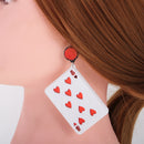 1 Pair Red Hearts Eight Poker Earrings Dangle Playing Cards Stud Earrings Acrylic Punk Rock Ear Drop 5.5x4cm