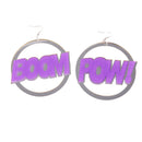 Fashion Oversized Punk BOOM POW Earrings Hip-hop Club Round Dangle Earrings