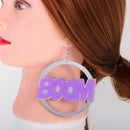 Fashion Oversized Punk BOOM POW Earrings Hip-hop Club Round Dangle Earrings