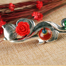 Ancient Chinese Fox Pattern Flower Hair Stick Antique Silver Hair Jewelry