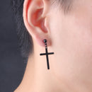 Black Solid 316L Stainless Steel Small Crucifix Cross Dangle Earrings for Women Men's Gifts