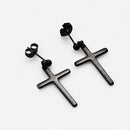 Black Solid 316L Stainless Steel Small Crucifix Cross Dangle Earrings for Women Men's Gifts