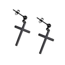 Black Solid 316L Stainless Steel Small Crucifix Cross Dangle Earrings for Women Men's Gifts