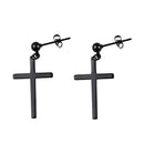 Black Solid 316L Stainless Steel Small Crucifix Cross Dangle Earrings for Women Men's Gifts