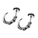 Unisex Hip Hop Horn Claw Punk Solid 316L Stainless Steel Stud Earring Silver