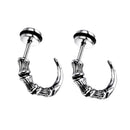 Unisex Hip Hop Horn Claw Punk Solid 316L Stainless Steel Stud Earring Silver