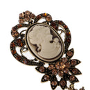 Vintage Oval Palace Maiden Resin Full Brown Rhinestone Flower Leaf Brooch Pin for Women Girls Shirt Dress Jewelry 1 Piece