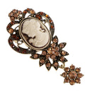 Vintage Oval Palace Maiden Resin Full Brown Rhinestone Flower Leaf Brooch Pin for Women Girls Shirt Dress Jewelry 1 Piece