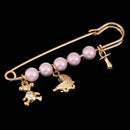 Fashion Gold Plated Crystal Pin Brooch Large Safety Pin Charm Brooch Faux Pearls