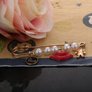 Large Safety Pin Brooch Red Lip Charm Pendant White Pearls Sweater Pin Clip