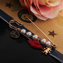 Large Safety Pin Brooch Red Lip Charm Pendant White Pearls Sweater Pin Clip
