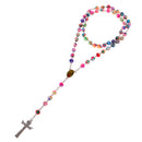 Women Hip 8mm Bead Rosary Pray Hand Jesus Cross Pendant Necklace Multi-color