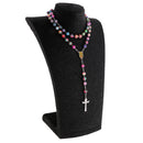 Women Hip 8mm Bead Rosary Pray Hand Jesus Cross Pendant Necklace Multi-color