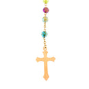 Mens Hip 6mm Rose Flower Beads Rosary Pray Hand Jesus Cross Pendant Necklace