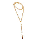 Mens Hip 10mm Beads Rosary Pray Hand Jesus Cross Pendant Chain Necklace Gold