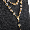 Mens Hip 10mm Beads Rosary Pray Hand Jesus Cross Pendant Chain Necklace Gold