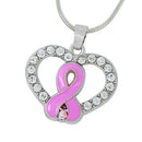 Crystal Rhinestone Heart Ribbon HIV AIDS Awareness Pendant Necklace Jewelry