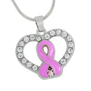 Crystal Rhinestone Heart Ribbon HIV AIDS Awareness Pendant Necklace Jewelry