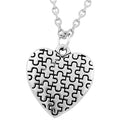 Men Women's Awareness Puzzle Piece Heart Shape Charm Pendant Chain Necklace