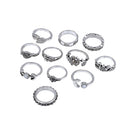 11 Pieces Vintage Rose Leaf Band Finger Ring Set Midi Finger Nail Ring Antique Silver