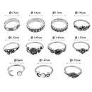 11 Pieces Vintage Rose Leaf Band Finger Ring Set Midi Finger Nail Ring Antique Silver