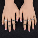 11 Pieces Vintage Rose Leaf Band Finger Ring Set Midi Finger Nail Ring Antique Silver