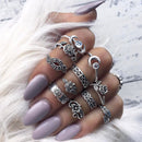 11 Pieces Vintage Rose Leaf Band Finger Ring Set Midi Finger Nail Ring Antique Silver