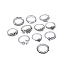 11 Pieces Vintage Rose Leaf Band Finger Ring Set Midi Finger Nail Ring Antique Silver