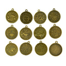 12 Pieces/ Set Zodiac Constellation Blank Round Bezel Setting Base Charm Cabochon DIY 25 mm or 1'' Resin Gemstone Photo Base