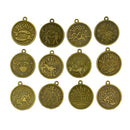 12 Pieces/ Set Zodiac Constellation Blank Round Bezel Setting Base Charm Cabochon DIY 25 mm or 1'' Resin Gemstone Photo Base