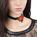 Retro Red Folwer Embroidery Flower Choker Punk Gothic Necklace Women Jewelry