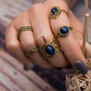 5 Pieces/Set Antique Gold Boho Fashion Gemstone Midi Finger Knuckle Rings