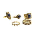5 Pieces/Set Antique Gold Boho Fashion Gemstone Midi Finger Knuckle Rings