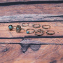 8 Pieces/Set Antique Silver Boho Fashion Gemstone Midi Finger Rings
