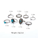 8 Pieces/Set Antique Silver Boho Fashion Gemstone Midi Finger Rings