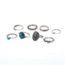 8 Pieces/Set Antique Silver Boho Fashion Gemstone Midi Finger Rings