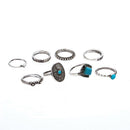 8 Pieces/Set Antique Silver Boho Fashion Gemstone Midi Finger Rings
