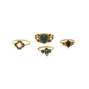 4 Pieces Set Antique Gemstone Rings Stack Plain Rings Band Mid Finger Rings (Gold Tone)