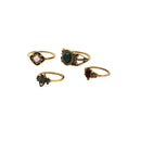 4 Pieces Set Antique Gemstone Rings Stack Plain Rings Band Mid Finger Rings (Gold Tone)
