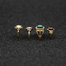 4 Pieces Set Antique Gemstone Rings Stack Plain Rings Band Mid Finger Rings (Gold Tone)