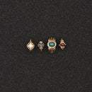 4 Pieces Set Antique Gemstone Rings Stack Plain Rings Band Mid Finger Rings (Gold Tone)
