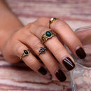 4 Pieces Set Antique Gemstone Rings Stack Plain Rings Band Mid Finger Rings (Gold Tone)
