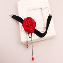 Black Velvet Collar Choker Gothic Necklace with Rose Flower Crystal Pendant Lady Party Fashion Necklace