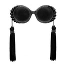 Women Round Frame Black Sunglasses Faux Rhinestone Crystal Pearl Detachable Tassels