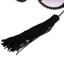 Women Round Frame Black Sunglasses Faux Rhinestone Crystal Pearl Detachable Tassels