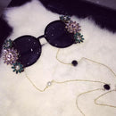 Baroque Sunglasses Vintage Engraving Faux Crystal Flower Sunglasses with Pearl Chain 31"