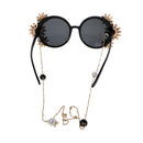Baroque Sunglasses Vintage Engraving Faux Crystal Flower Sunglasses with Pearl Chain 31"