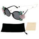 Baroque Sunglasses Vintage Engraving Faux Crystal Flower Sunglasses with Pearl Chain 31"