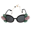 Baroque Sunglasses Vintage Engraving Faux Crystal Flower Sunglasses with Pearl Chain 31"