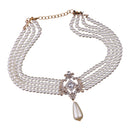 Fashion Luxury Simulated Pearl Multi Strand 4 Layers Choker Dressy Bib Necklace Elegant Lady Jewelry